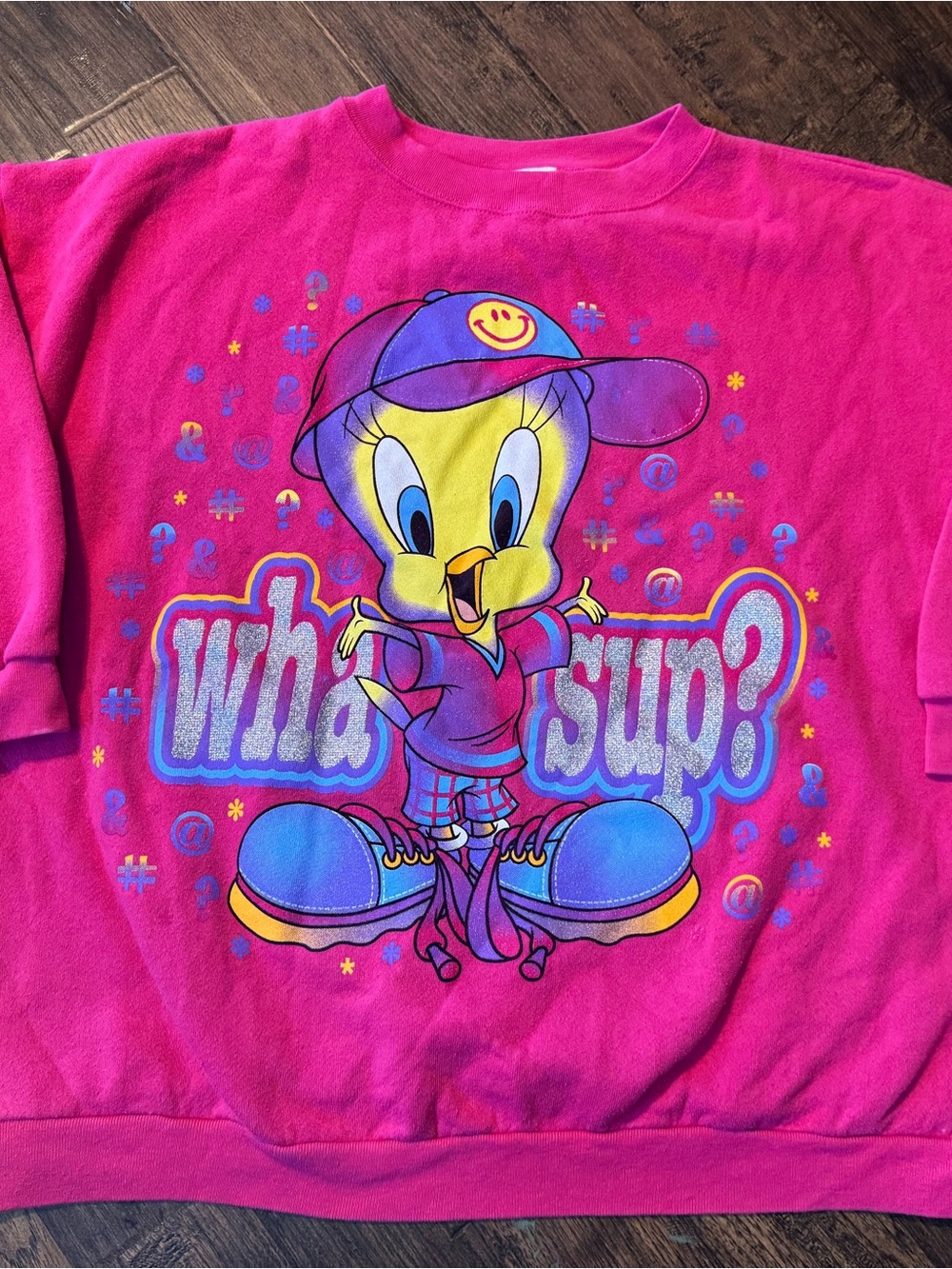 Vintage Warner Bros. Bright Pink Tweety 'Wha'sup?' Graphic Sweatshirt